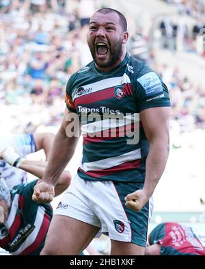 Aktenfoto vom 05-06-2021 von Leicester Tigers' Ellis Genge. Bristol hat die Unterzeichnung von Ellis Genge bestätigt, nachdem die England-Requisite Leicester gesagt hatte, er würde am Ende der Saison gehen. Ausgabedatum: Donnerstag, 16. Dezember 2021. Stockfoto