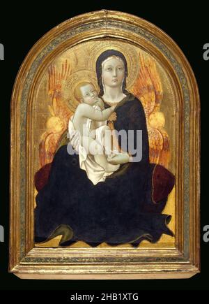 Madonna der Demut, Sano di Pietro, italienisch, Sienesisch, 1405-1481, Tempera und Gold und Silber auf Platte mit verloschtem Rahmen, Italien, Anfang 1440s, 20 7/8 x 14 1/4 Zoll, 53 x 36,2 cm, Engel, Baby, blond, Kind, Christus, Kissen, europäisch, Rahmen, Gold, Goldgrund, Halo, Demut, Säugling, italienisch, italienische Malerei, Jesus, Madonna, madonna mit Kind, Madonna mit Kind, Mary, Mutter, malen, malen, Panel, pieta, quattrocento, sitzend, siena, Siena, Silber, tempera, Jungfrau, Jungfrau maria, Flügel, Röntgen Stockfoto