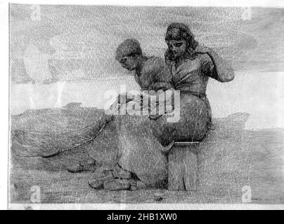 Ausbessern der Netze, Winslow Homer, Amerikaner, 1836-1910, Radierung, Bild: 15 1/4 x 54,5 cm, 21 7/16 x 38,7 Zoll Stockfoto