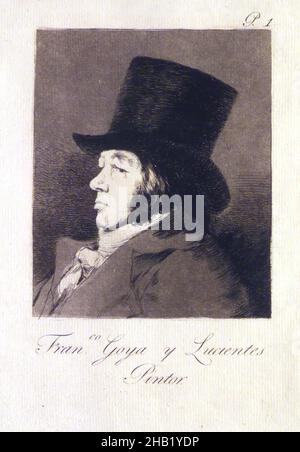Francisco Goya y Lucientes, Maler, Francisco Goya y Lucientes, Pintor, Los Caprichos, Plate 1, Francisco de Goya y Lucientes, Spanisch, 1746-1828, Radierung, Aquatinta, Trockenpunkt und Burin auf Büttenpapier, Spanien, 1797-1798, Blatt: 11 13/16 x 7 5/8 Zoll, 30 x 19,4 cm, Aquatinta, Trockenpunkt, Radierung, goya, hut, Porträt, Selbstportrait, spanisch Stockfoto