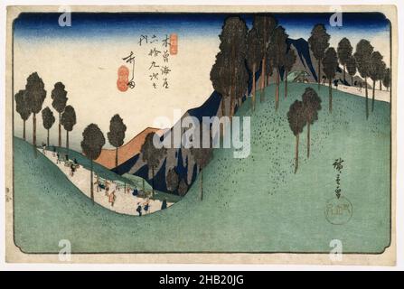 Nr. 27, Ashida, aus der Serie die neunundsechzig Stationen der Kisokaidō-Straße, Utagawa Hiroshige, Ando, japanisch, 1797-1858, Farbholzschnitt auf Papier, Japan, ca. 1835-1838, Edo-Periode, Blatt: 9 5/8 x 14 3/8 Zoll, 24,4 x 36,5 cm, Ruhe, Fauna, Flora, Harmonie, Meditativ, minimal, Natur Stockfoto