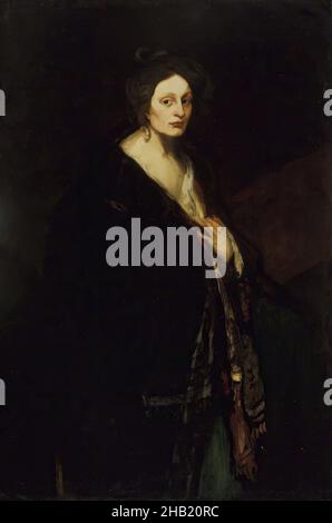 Frau in Manteau, Robert Henri, Amerikaner, 1865-1929, Öl auf Leinwand, 1898, 58 1/16 x 38 11/16 Zoll, 147,5 x 98,3 cm, 1898, amerikanische, amerikanische Malerei, amerikanischer Realismus, Ash Can Schule, Umhang, Lieblingsmodell von Robert Henri, weiblich, Figur, Henri, manteau, muse, Öl, Ölgemälde, Malerei, blass, Porträt, Robert Henri, die Acht, Frau, Frau im Mantel, Frau in Manteau, Röntgen Stockfoto