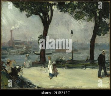 East River Park, William Glackens, Amerikaner, 1870-1938, Öl auf Leinwand, Ca. 1902, 25 7/8 x 32in., 65,7 x 81,3cm, amerikanische, amerikanische Kunst, Bänke, Boot, Figuren, Mädchen, Laternenpfosten, Freizeit, Neu, Malerei, Park, Parkseite, Menschen, steamboat, Strohhut, Bummeln, Bäume, Röntgen, xray, York Stockfoto