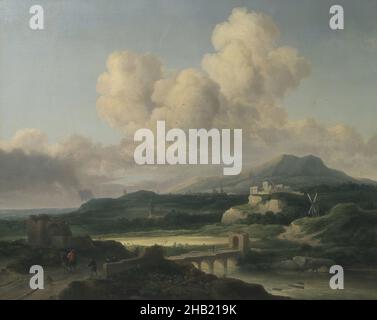 Landschaft nach Ruisdael, Thomas Doughty, Amerikaner, 1793-1856, Öl auf Leinwand, 1846, 32 1/16 x 39 5/16 Zoll, 81,4 x 99,9 cm, 1846, American Painting, Brücke, Wolke, Wolken, Cumulus, düster, Horizont, Hudson River School, Landschaft, Berg, Berge, Öl auf Leinwand, Malerei, Friedlich, Fluss, ruhig, Himmel, streichelend, Schwach Stockfoto