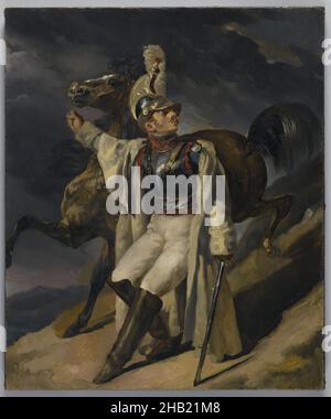 Der verwundete Cuirassier, Studie, Le Cuirassier blessé quittant le feu, esquisse, Théodore Géricault, Französisch, 1791-1829, Öl auf Leinwand, Europa, 1814, 21 3/4 x 18 1/8 Zoll, 55,2 x 46 cm, 19.C, Kampf, Stiefel, Kürassen, Bergab, Feder, Helm, Hügel, Pferd, Leitpferd, Louvre, Militär, Bewegung, Nacht, Öl, Ölgemälde, Panache, Zügel, Skizze, Soldat, Sturm, stürmisch, Schwert, Uniform, Krieg, Wunde, Röntgen Stockfoto