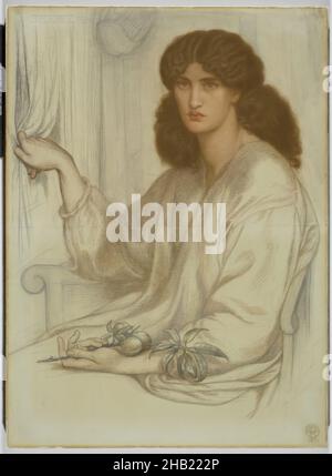 Silence, Dante Gabriel Rossetti, britisch, 1828-1882, trockenes Pigment, Pastell oder Kreide auf zwei Blättern zusammengesetztem Wove-Papier, England, 1870, 41 7/8 x 30 3/8 Zoll, 106,4 x 77,2 cm, Vorhänge, Blume, Haare, nachdenklich, Porträts, Präraffaeliten, Wellen, Frau Stockfoto