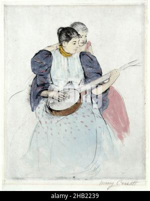 The Banjo Lesson, Mary Cassatt, Amerikanerin, 1844-1926, Drypoint, Softground und Aquatinta auf Verdatre-Papier, 1893, Blatt: 12 3/4 x 9 3/4 Zoll, 32,4 x 24,8 cm, 1893, Anleitung, Freizeit, Musik, Saiteninstrument, Künstlerin, Frauen Stockfoto