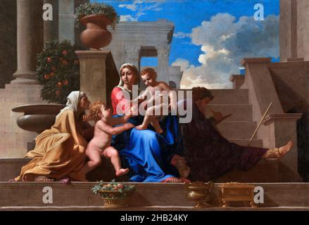 Die Heilige Familie auf den Stufen von Nicolas Poussin, Öl auf Leinwand, 1648 Stockfoto