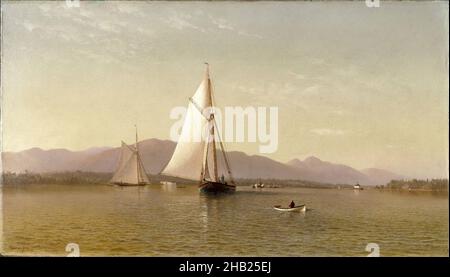 The Hudson at the Tappan Zee, Francis Augustus Silva, amerikanisch, 1835-1886, Öl auf Leinwand, 1876, Rahmen: 33 1/2 x 51 11/16 x 4 5/8 Zoll, 85,1 x 131,3 x 11,7 cm, 1876, Amerikaner, Augustus, Boot, Leinwand, klarer Himmel, Wolken, Esopus Creek Lighthouse, Francis, Francis Augustus Silva, Gaff Rig, Hip, Hudson, Hudson River, Hudson River School, Hudson River Valley, Blick auf den Hudson River, See, Landschaft, Freizeit, Berg, Berge, ndd7, Öl, Malen, Fluss, Ruderboot, Segeln, Segelboot, Segelboot, Segelboote, Segeln, Schiff, Silva, Sky, Sky Line, sloop, Tappan Zee, Tappen Zee, Transport, Aussicht, Wasser Stockfoto