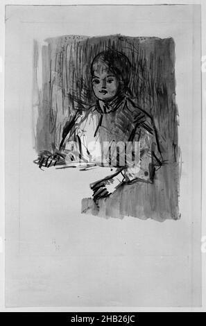 Kind, Büste Länge Skizze, Robert Henri, Amerikaner, 1865-1929, Stift, Tinte und Wäsche auf Papier, AD, Blatt: 8 15/16 x 5 3/4 Zoll, 22,7 x 14,6 cm Stockfoto