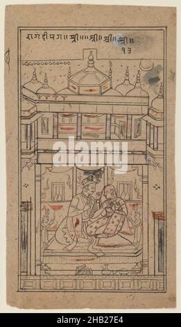 Dipaka Raga, Indisch, Tinte und Farbe auf Papier, Rajasthan, Indien, ca. 1680, Blatt: 9 5/16 x 5 1/8 Zoll, 23,7 x 13,0 cm Stockfoto