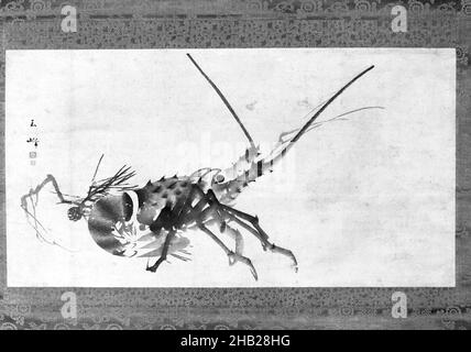 Hummer, Hasegawa Gyokuho, japanisch, 1822-1879, hängende Schriftrolle; Tinte auf Papier, Japan, 19th Jahrhundert, Edo-Periode, 11 3/4 x 22 Zoll, 29,8 x 55,9 cm Stockfoto