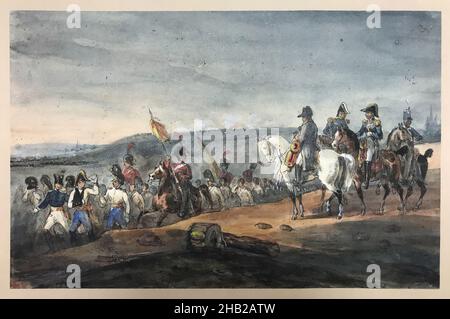 Napoleon untersucht die Verwundeten und Gefangenen nach der Schlacht von Wagram, Joseph-Louis-Hippolyte Bellangé, Französisch, 1800-1866, Aquarell Stockfoto