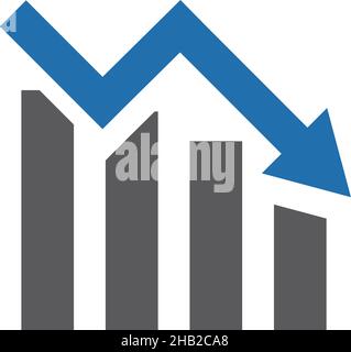 Niedriger Pfeil und Grafik-Symbol. vektor. Vektoren eignen sich perfekt für die Anzeige von Errungenschaften und sinkenden Zahlen. Stock Vektor