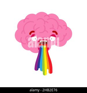 Gehirn erbricht Regenbogen isoliert. Brains Retting Cartoon. Schwindelkonzept – Illustration Stock Vektor