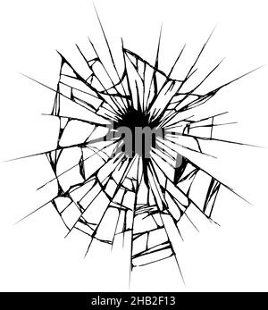 Riss in Eis oder Boden .beschädigte Windschutzscheibe .Handskizze auf weißem Hintergrund. Stock Vektor