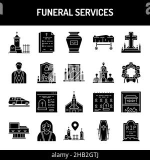 Bestattungsdienste Linie Symbole gesetzt. Isoliertes Vektorelement. Stock Vektor