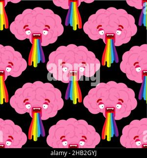 Schwindelhintergrund. Gehirn erbrechen Regenbogen Muster nahtlos. Brains Retting Cartoon-Textur Stock Vektor