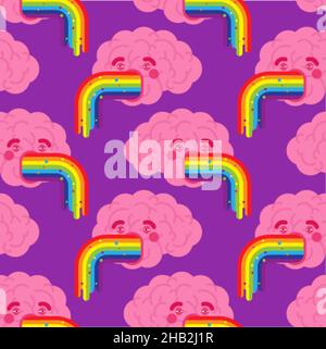 Schwindelhintergrund. Gehirn erbrechen Regenbogen Muster nahtlos. Brains Retting Cartoon-Textur Stock Vektor