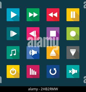 Satz flacher Symbole für den Media Player, Vektorgrafik Stock Vektor