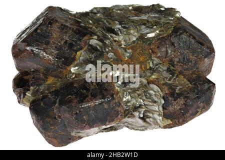 almandine Granate in Glimmerschiefer aus Keyvy, Russland, isoliert auf weißem Hintergrund Stockfoto