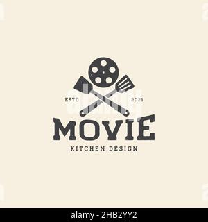 Spatel Kochen mit Film Logo Design Vektor Grafik Symbol Symbol Zeichen Illustration kreative Idee Stock Vektor