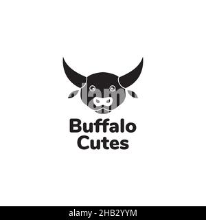 Niedliches Gesicht Büffel schwarz Logo Design Vektor Grafik Symbol Symbol Zeichen Illustration kreative Idee Stock Vektor
