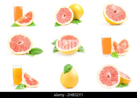 Die Gruppe der Pumelo isoliert auf weiß Stockfoto