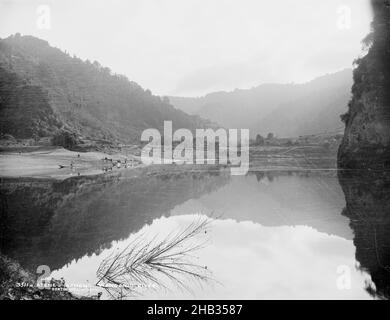 Atene (Athen), Wanganui River, Burton Brothers Studio, Fotostudio, Neuseeland, Gelatine Trockenplatte Prozess, Blick auf Whanganui Fluss, ist ein Zweig im Wasser sichtbar Stockfoto