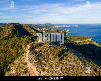 Canyamel, Mallorca von Drone. Luftaufnahmen von der Insel Mallroca in Spanien! Stockfoto