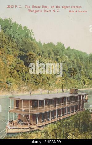 Das Hausboot am oberen Flusslauf, Wanganui River, Neuseeland, Muir & Moodie Studio, 1909, Whanganui River Stockfoto