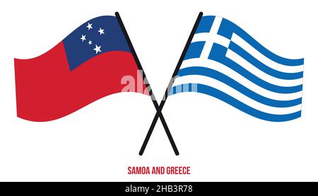 Samoa und Griechenland Flaggen gekreuzt und winken Flat Style. Offizieller Anteil. Korrigieren Sie Die Farben. Stock Vektor