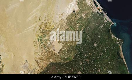 Luftaufnahme der Sahara und des Hafens von Alexandria, Ägypten, am westlichen Rand des Nildeltas Stockfoto