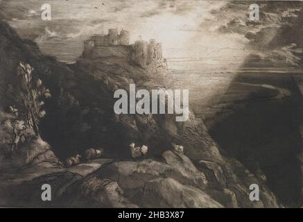Harlech Nr. 1, Sir Francis Haden, 1874, Radierung, Sir Francis Seymour Haden (1818-1910) war ein Amateurgrafiker im wahrsten Sinne des Wortes. Als Chirurg von Beruf wählte er die Radierung als Hobby, entwickelte aber bald seine Technik auf ein hohes künstlerisches Niveau. Durch seine Arbeit, seine Reden und seine Aktivitäten in der von ihm gegründeten Royal Society of Painter Etchers trug er dazu bei, das Medium in England, Frankreich und den Vereinigten Staaten zu popularisieren, und er sah seinen Status schließlich in offiziellen Kunstkreisen gesichert Stockfoto