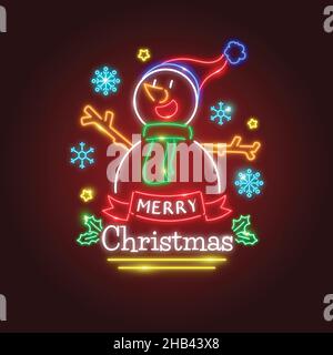 Neon Schneemann mit fröhlichen weihnachtsbotschaft Vektor Design Illustration Stock Vektor