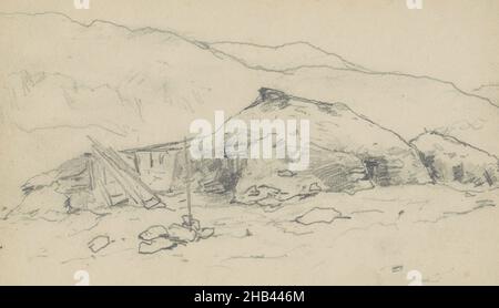 Seite 11 rückseitig und Seite 12 recto aus einem Skizzenbuch mit 38 Seiten, gemeint während der Expedition nach Nova Zembla 1880, Landschaft mit Gebäuden in Norwegian Spmi (Lappland)., Louis Apol, 1880 Stockfoto