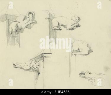 Blatt 14 recto aus einem Skizzenbuch mit 58 Blättern, Gargoyles, Willem Hendrik Schmidt, 1819 - 1849 Stockfoto