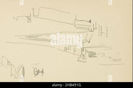 Blatt 56 rückseitig aus einem Skizzenbuch mit 73 Blättern, Zaun in der Nähe eines Kais, Cornelis Vreedenburgh, 1890 - 1946 Stockfoto