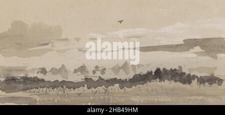 Blatt 10 rückseitig und 11 recto aus einem Skizzenbuch mit 98 Blättern, Landschaft mit Bäumen am Wasser., Johannes Tavenraat, 1864 Stockfoto