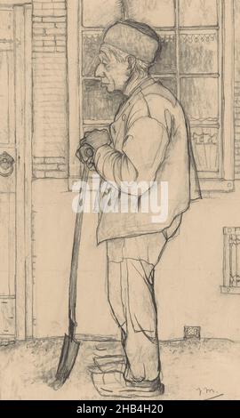 Douwe im Profil, stehend mit dem Spa vor dem Haus, Zeichner: Jan Mankes, 1900 - 1920, H 347 mm × B 235 mm, Jan Mankes, 1900 - 1920 Stockfoto