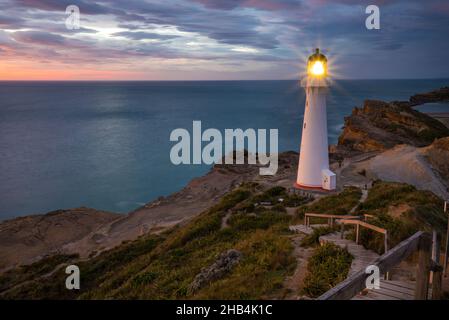 Castle Point Lighthouse, in der Nähe des Dorfes Castlepoint in der Region Wellington auf der Nordinsel Neuseelands Stockfoto