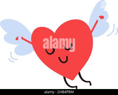 Liebe liegt in der Luft. Herzförmiger Engel für Valentinstag romantisches Design. Glücklich lächelnd fliegendes Herz in der Liebe. Flügel der Liebe. Niedliche Vektorgrafik Stock Vektor