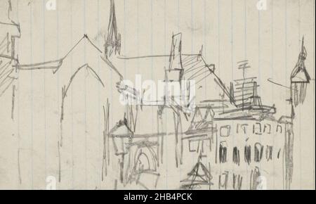 Wir verließen den Königspalast. Seite 46 und Seite 47 aus einem Skizzenbuch mit 36 Seiten, Blick auf den Dam-Platz in Amsterdam mit der Nieuwe Kerk., Zeichner: George Hendrik Breitner, Amsterdam, 1893 - 1894, George Hendrik Breitner, 1893 - 1894 Stockfoto