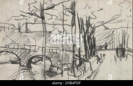 Seite 11 und Seite 12 aus einem Skizzenbuch mit 38 Seiten, Blick auf die Singel in Amsterdam mit dem Warmoesbrug., Zeichner: George Hendrik Breitner, Amsterdam, 1892 - 1900, George Hendrik Breitner, 1892 - 1900 Stockfoto