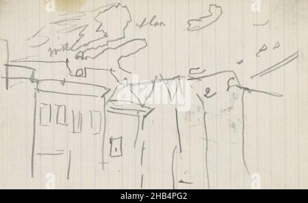 Laurel Graben 7 und höher. Möglicherweise von der Brücke 112 in der Prinsengracht nach Lijnbaansgracht gesehen. Weiter eine Studie eines Gesichts. Seite 21 und Seite 22 aus einem Skizzenbuch mit 37 Seiten, Blick auf die Lauriergracht in Amsterdam., Zeichner: George Hendrik Breitner, Amsterdam, 1896 - 1901, George Hendrik Breitner, 1896 - 1901 Stockfoto