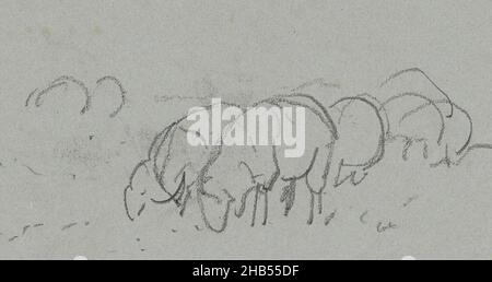 Blatt 34 rückseitig aus einem Skizzenbuch mit 44 Blättern, grasende Schafe, Anton Mauve, 1848 - 1888 Stockfoto