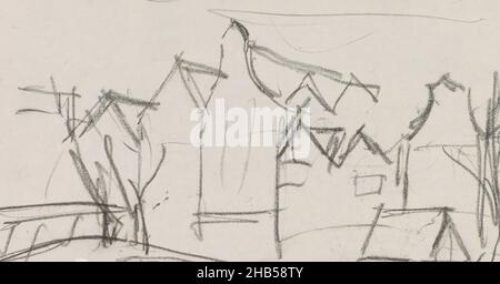 Von der Sloterdijk-Brücke aus gesehen. Vor dem Kran der Teerküche. Seite 12 aus einem Skizzenbuch mit 38 Seiten, Ansicht der Nieuwe Teertuinen in Amsterdam., Zeichner: George Hendrik Breitner, Amsterdam, 1896 - 1914, George Hendrik Breitner, 1896 - 1914 Stockfoto