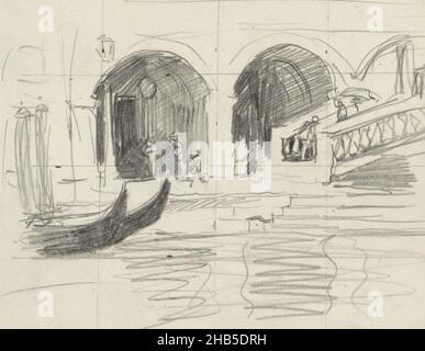 Zwei Gondeln auf dem Canal Grande. Seite 5 aus einem Skizzenbuch mit 26 Seiten, Blick auf die Treppe zur Rialtobrücke in Venedig., Zeichner: Willem Witsen, Venedig, 1914, Willem Witsen, 1914 Stockfoto
