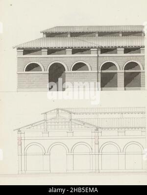 Seite 75 aus einem Skizzenbuch mit 86 Seiten., Vorderseite und Gebäudeteil, Zeichner: Willem Springer jr., 1825 - 1907, Stift, Pinsel, Willem Springer jr., 1825 - 1907 Stockfoto