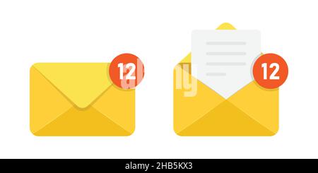 Symbol für neue eingehende Nachrichten in flacher Form. Umschlag mit Benachrichtigungsvektordarstellung auf isoliertem Hintergrund. E-Mail unterschreiben Geschäftskonzept. Stock Vektor
